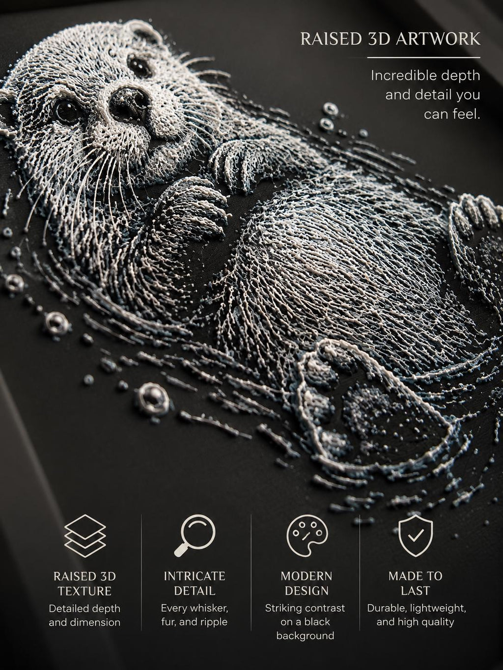 3D Printed Raised Sea Otter Wall Art | Custom Frame, Wildlife Decor