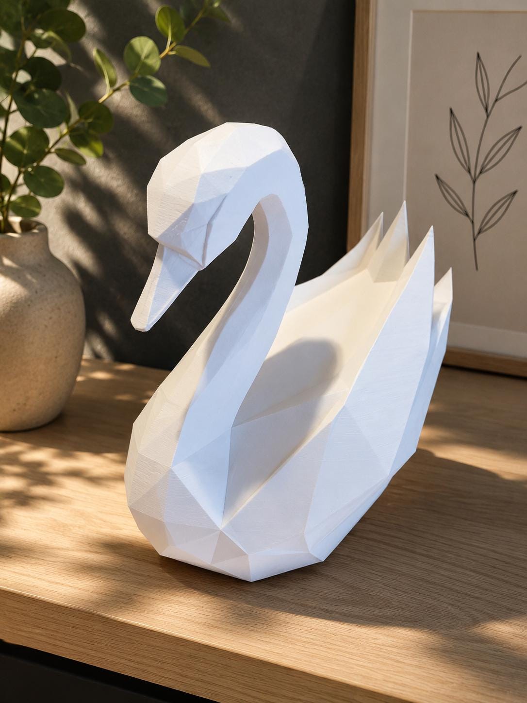 Geometric Swan Decor | Minimalist 3D Printed Modern Home Accent Statue