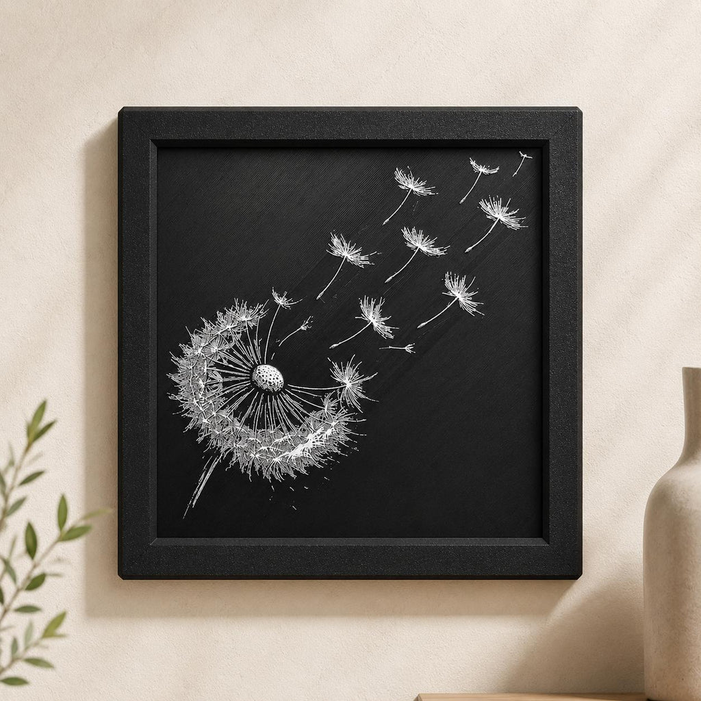 Dandelion Wishes 3D Raised Artwork | Black White Botanical Framed Decor