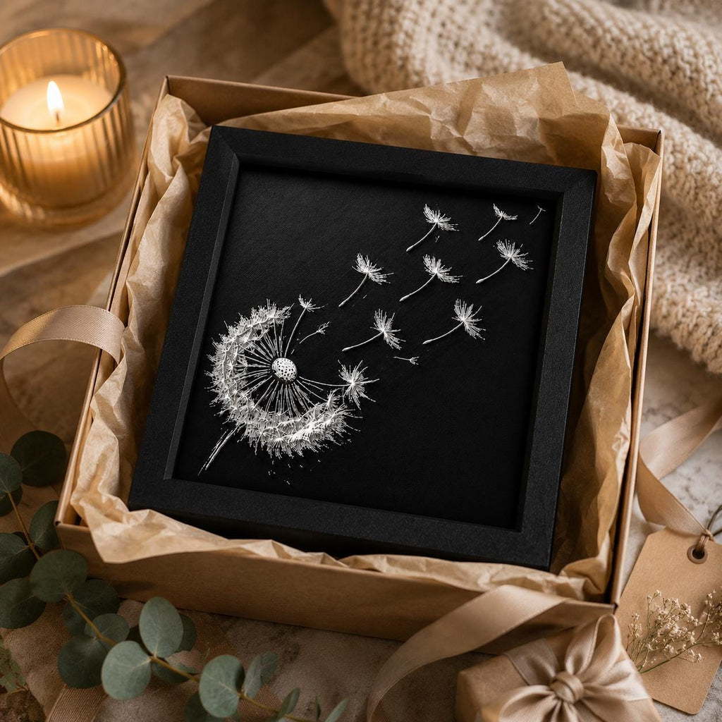 Dandelion Wishes 3D Raised Artwork | Black White Botanical Framed Decor