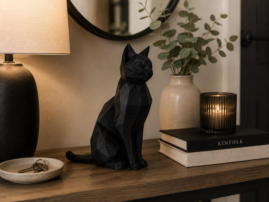 Geometric Black Cat Sculpture | Modern Minimalist Home Decor Statue