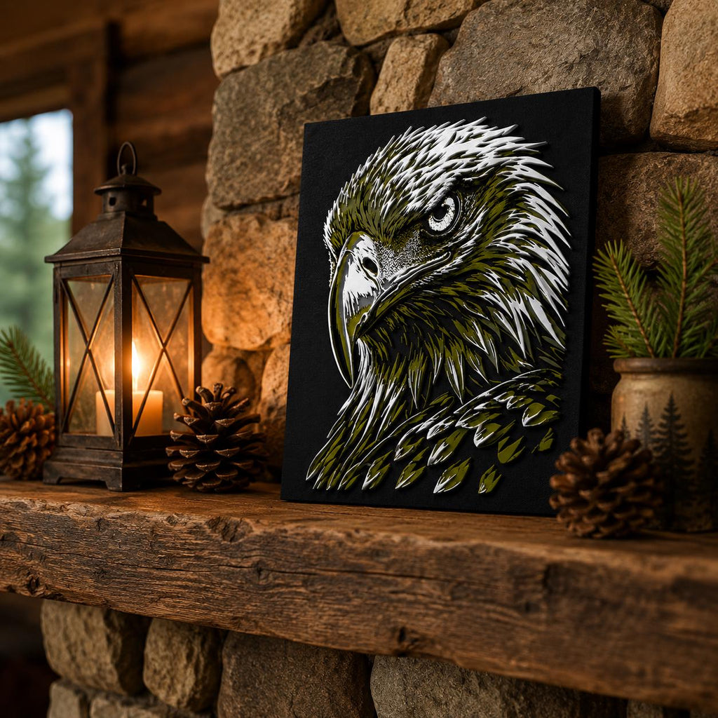 3D Printed Bald Eagle Wall Art | 7x9.5 Raised Eagle Portrait | Wildlife Decor for Cabin, Lodge, Office & Home