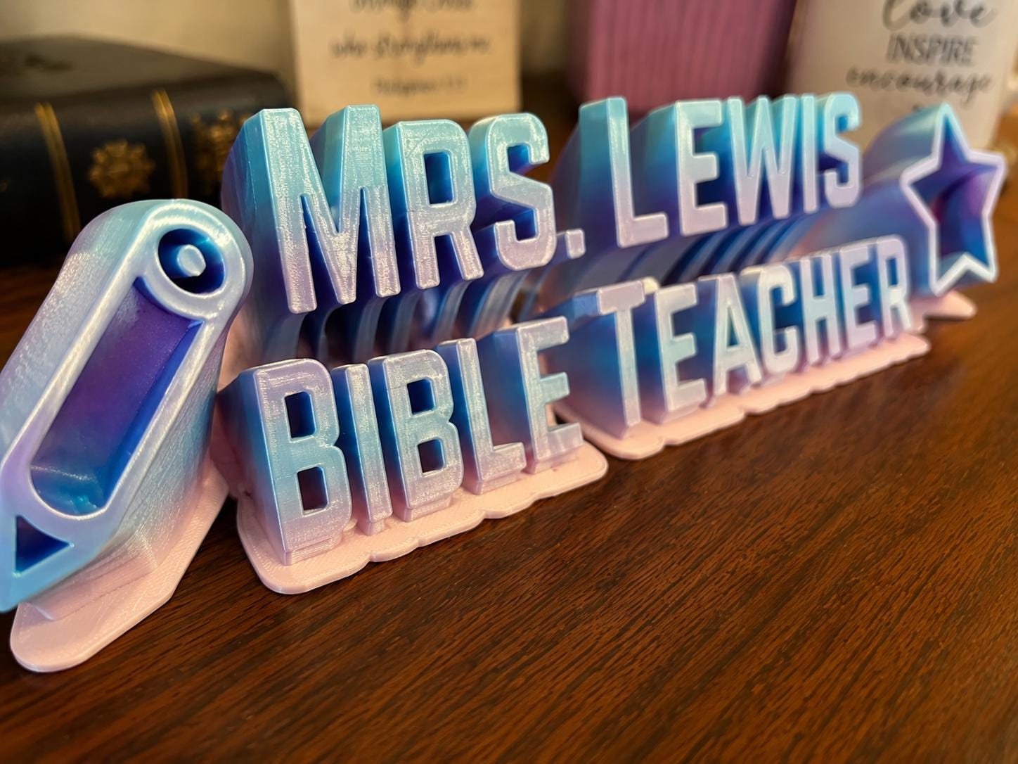 Personalized Bible Teacher Desk Name Plate | Custom Teacher Gift | Christian Classroom Decor | 3D Printed Name Sign | Sunday School Teacher