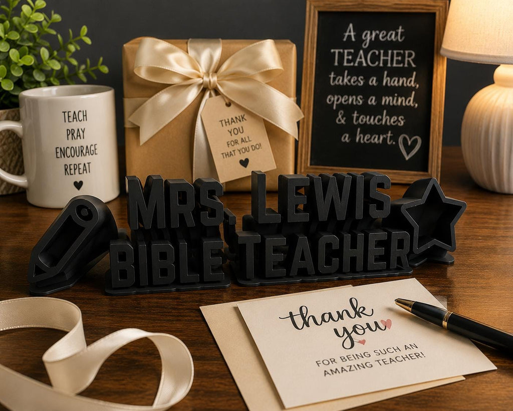 Personalized Bible Teacher Desk Name Plate | Custom Teacher Gift | Christian Classroom Decor | 3D Printed Name Sign | Sunday School Teacher