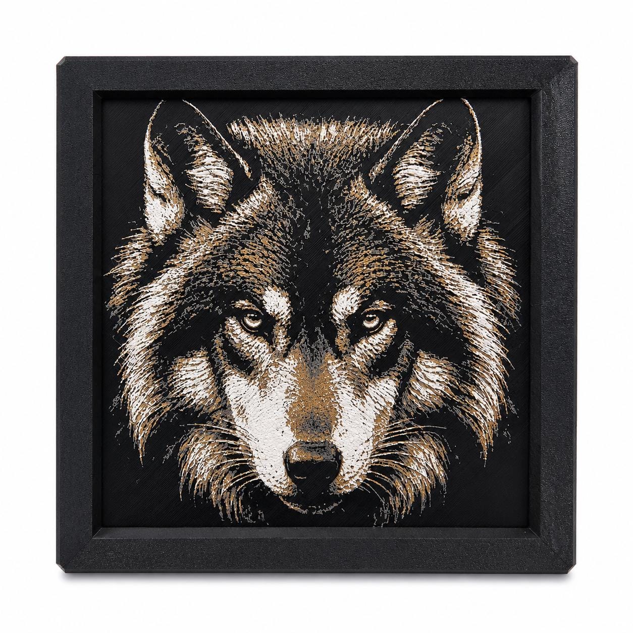 3D Hueforge Wolf Portrait | Framed Wildlife Wall Art, Rustic Cabin Decor (8x8)