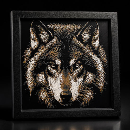 3D Hueforge Wolf Portrait | Framed Wildlife Wall Art, Rustic Cabin Decor (8x8)