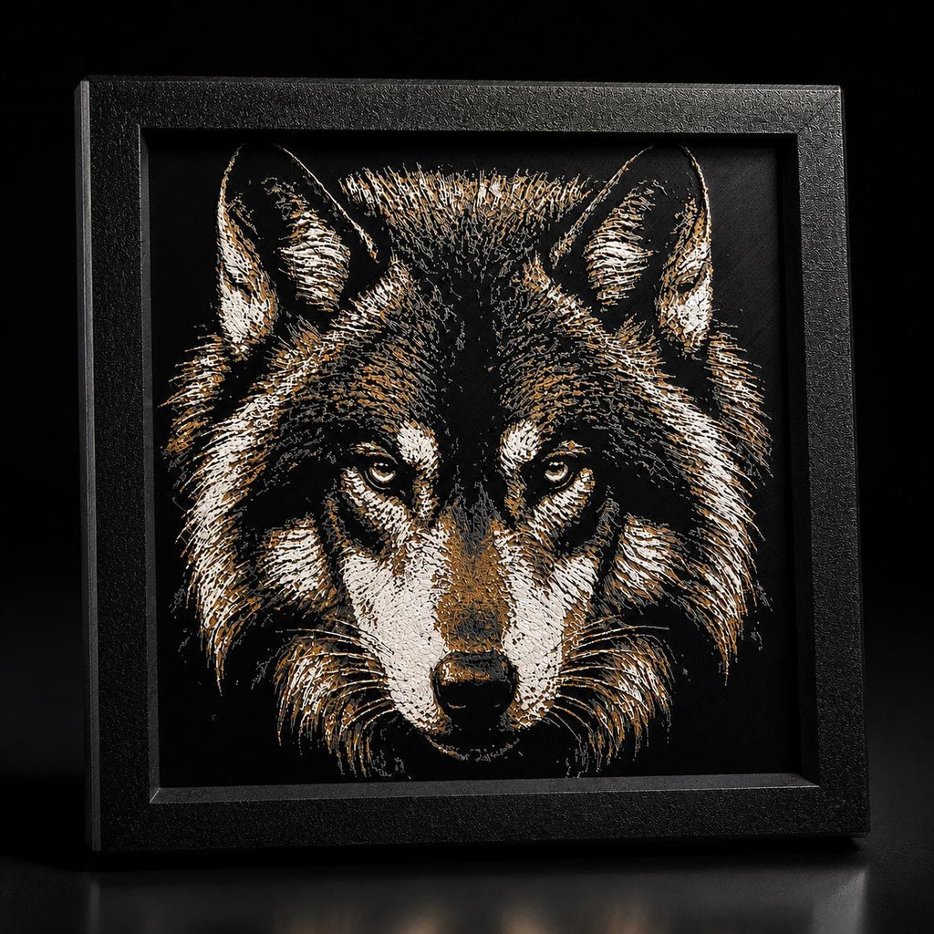 3D Hueforge Wolf Portrait | Framed Wildlife Wall Art, Rustic Cabin Decor (8x8)