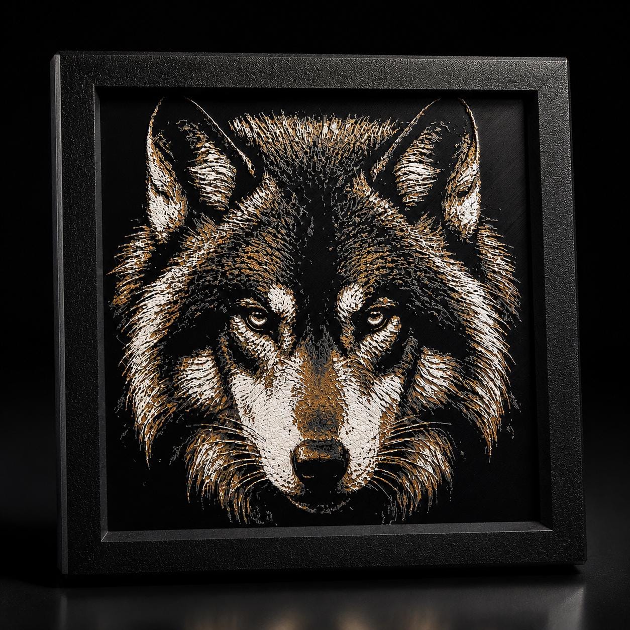 3D Hueforge Wolf Portrait | Framed Wildlife Wall Art, Rustic Cabin Decor (8x8)