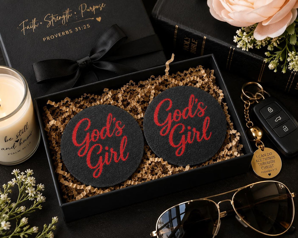 God's Girl Car Coasters | Set of 2 | Christian Car Accessories | Custom Colors