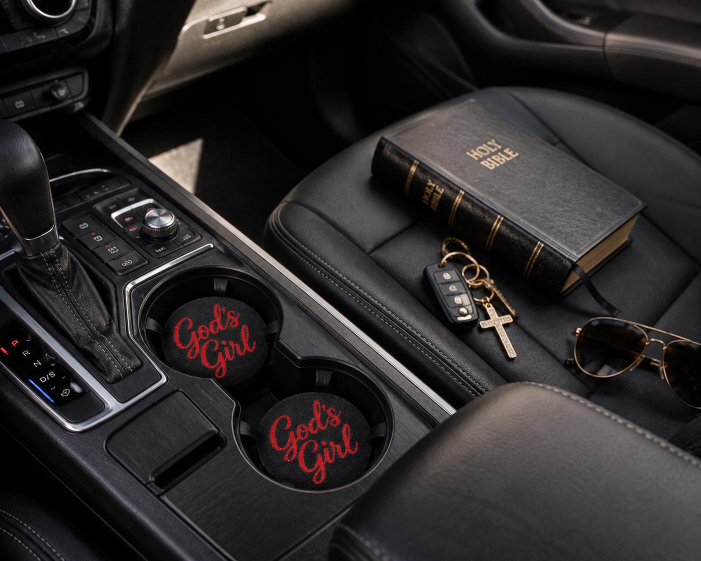 God's Girl Car Coasters | Set of 2 | Christian Car Accessories | Custom Colors