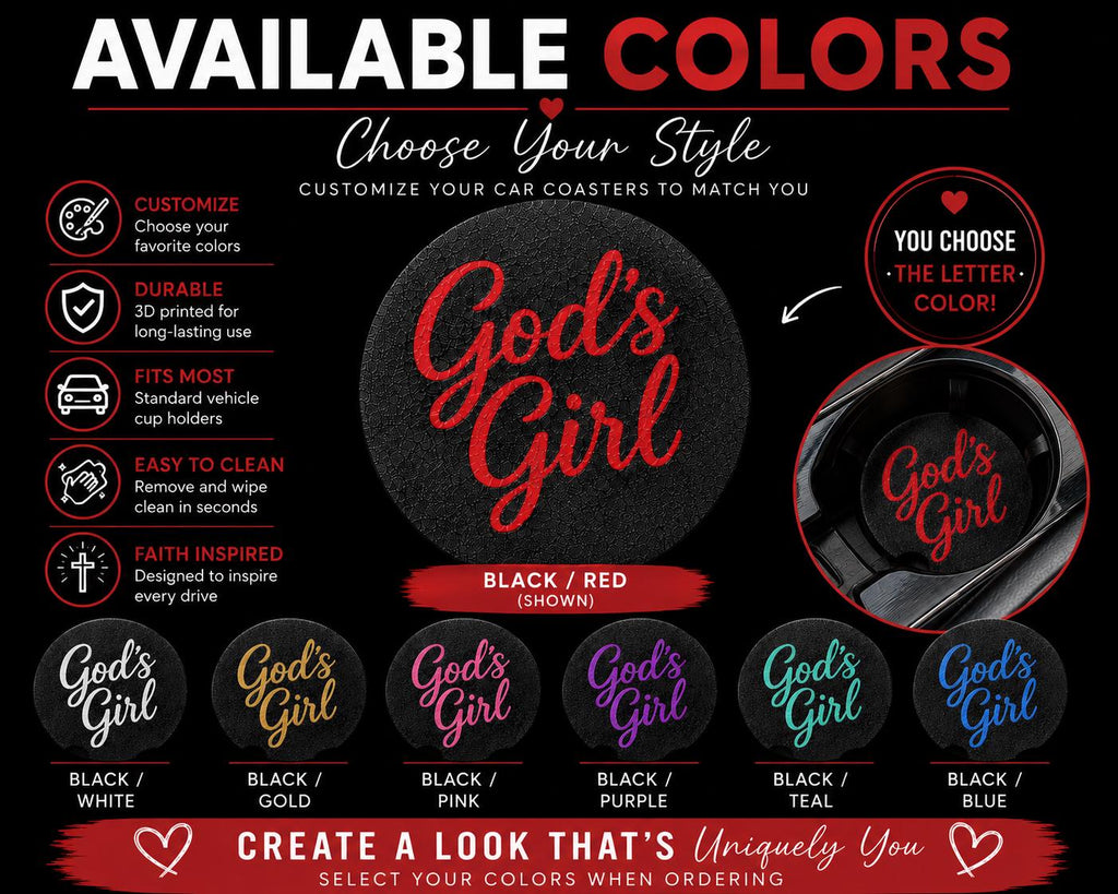 God's Girl Car Coasters | Set of 2 | Christian Car Accessories | Custom Colors