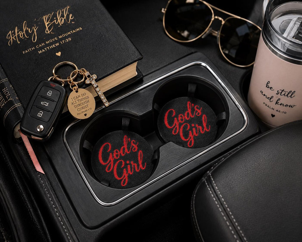 God's Girl Car Coasters | Set of 2 | Christian Car Accessories | Custom Colors