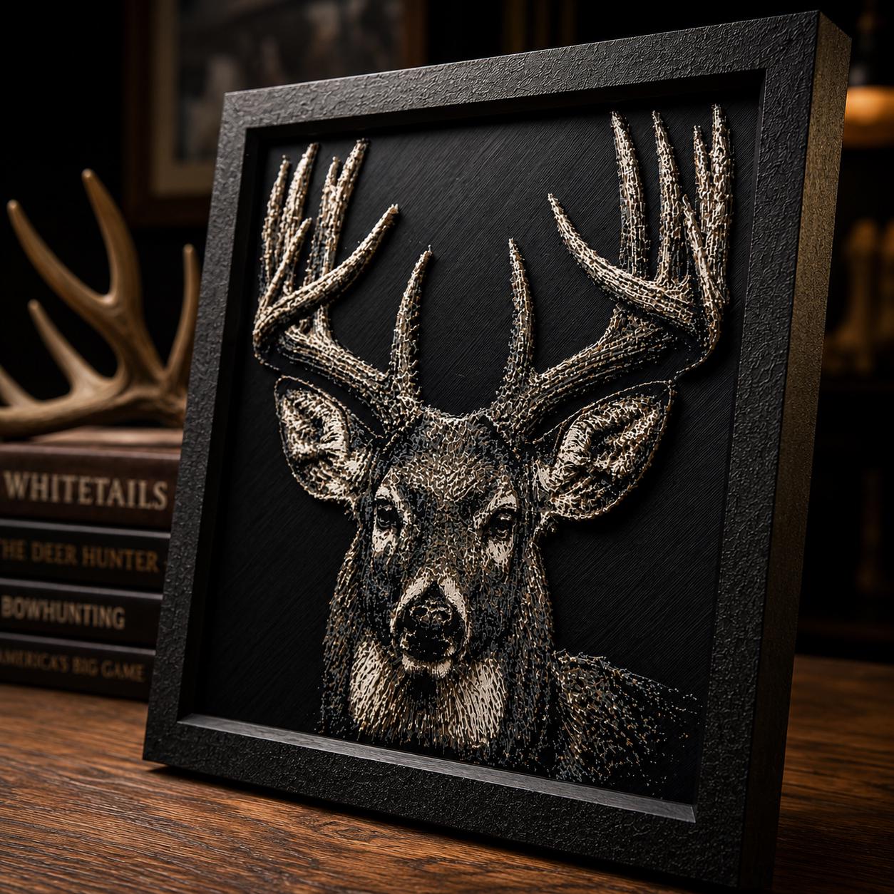 Majestic Buck Deer Wall Art | HueForge 3D Textured Print, Framed Rustic Cabin Decor (8x8)