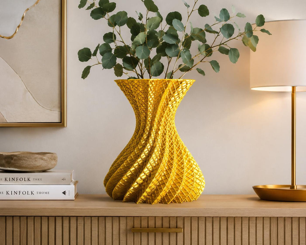 Gold Spiral Vase | Geometric Vase | Modern Home Decor | 3D Printed Centerpiece