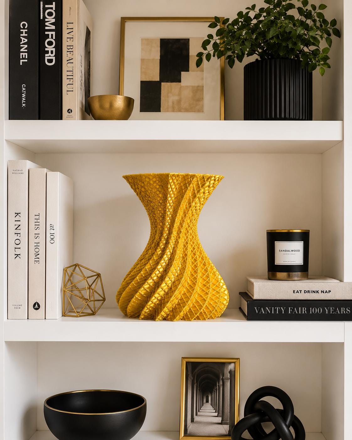 Gold Spiral Vase | Geometric Vase | Modern Home Decor | 3D Printed Centerpiece