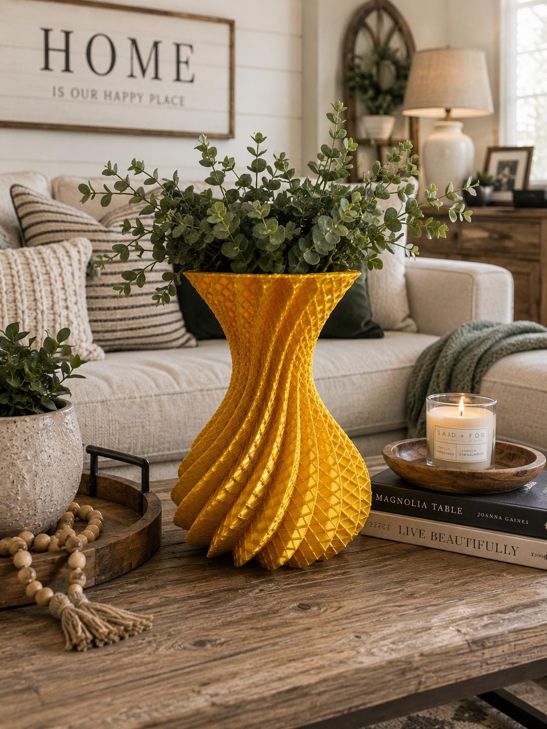 Gold Spiral Vase | Geometric Vase | Modern Home Decor | 3D Printed Centerpiece