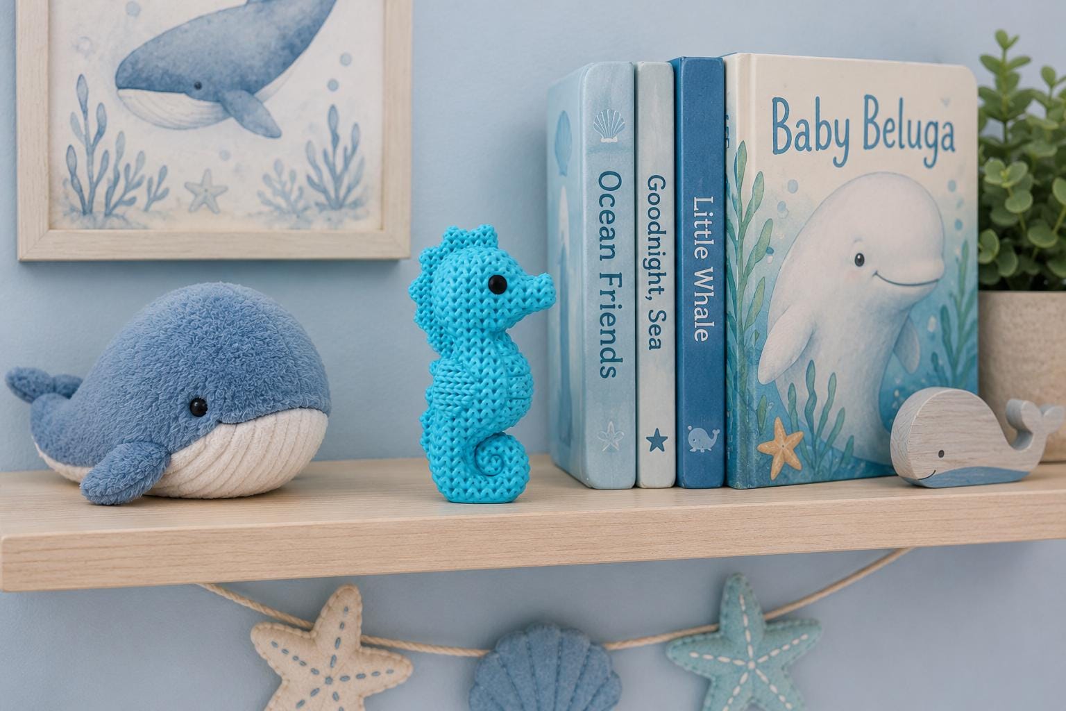 Knitted Seahorse Decor | 3D Printed Seahorse Figurine | Coastal Beach Shelf Decor | Ocean Animal Statue | Nautical Home Accent