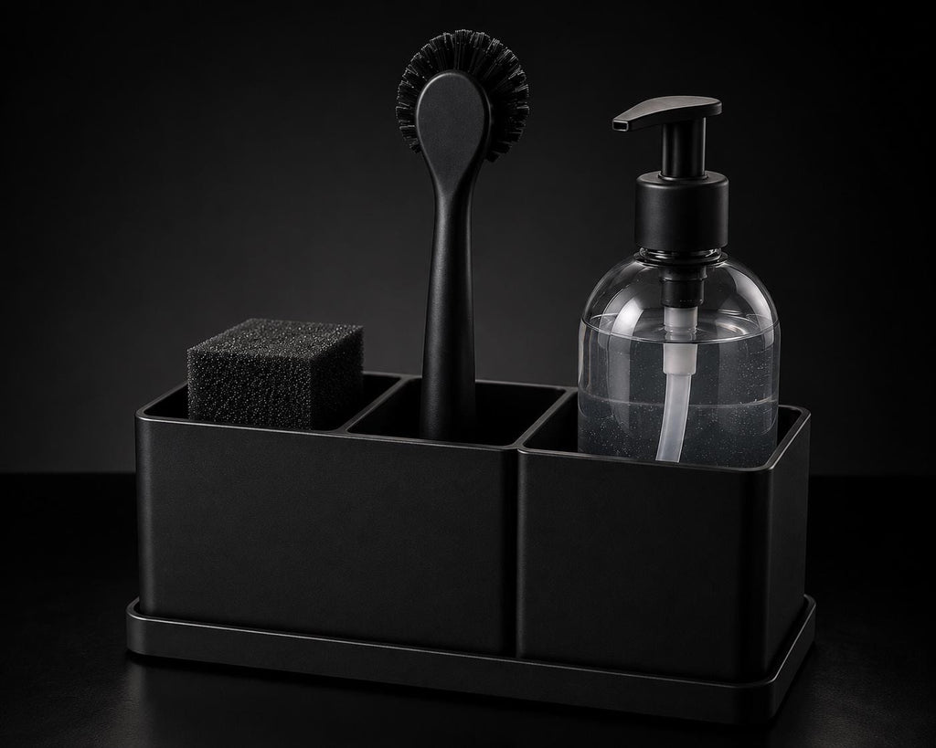 Minimalist Kitchen Sink Caddy | 3 Compartment Sink Organizer | Soap Sponge Brush Holder | Kitchen Counter Organizer | 3D Printed Sink Tray