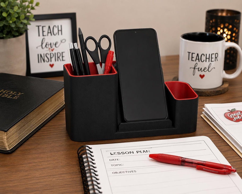 3D Printed Teacher Desk Organizer | Phone Stand, Pen Holder, Classroom Accessory