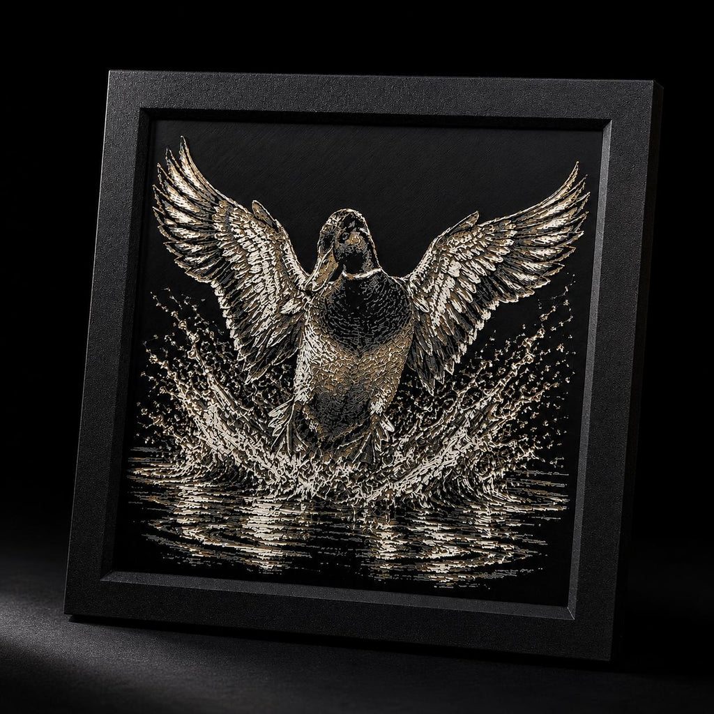 Hueforge Duck Landing Wall Art | Layered Color 3D Printed Waterfowl Decor (8x8 Frame)