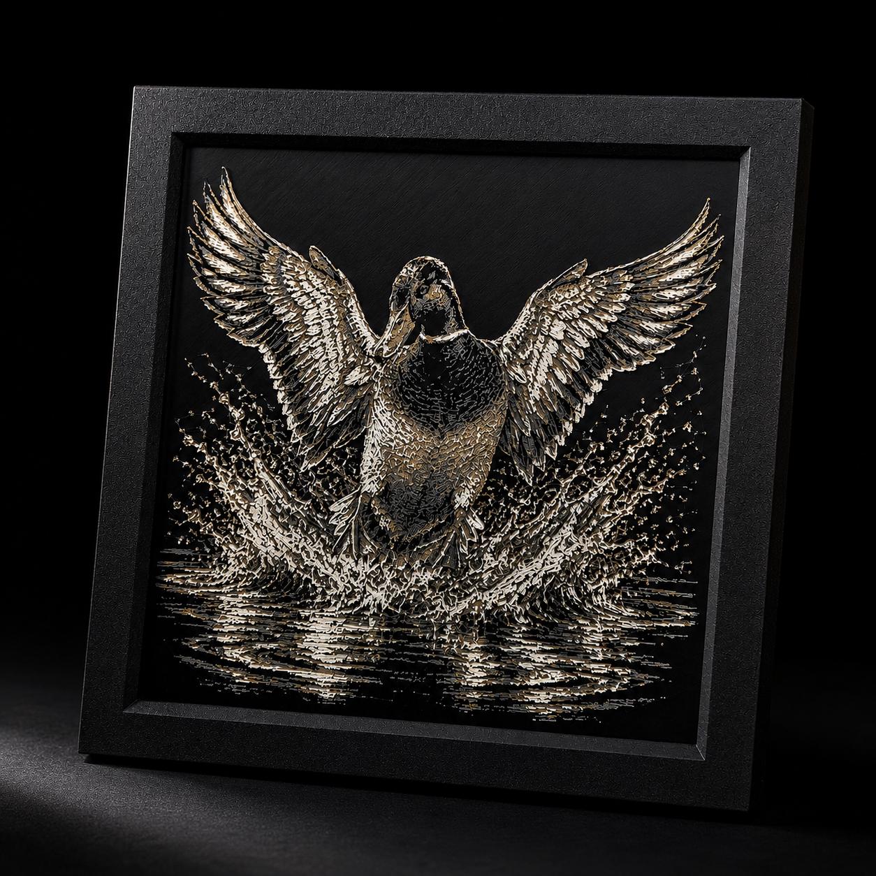 Hueforge Duck Landing Wall Art | Layered Color 3D Printed Waterfowl Decor (8x8 Frame)