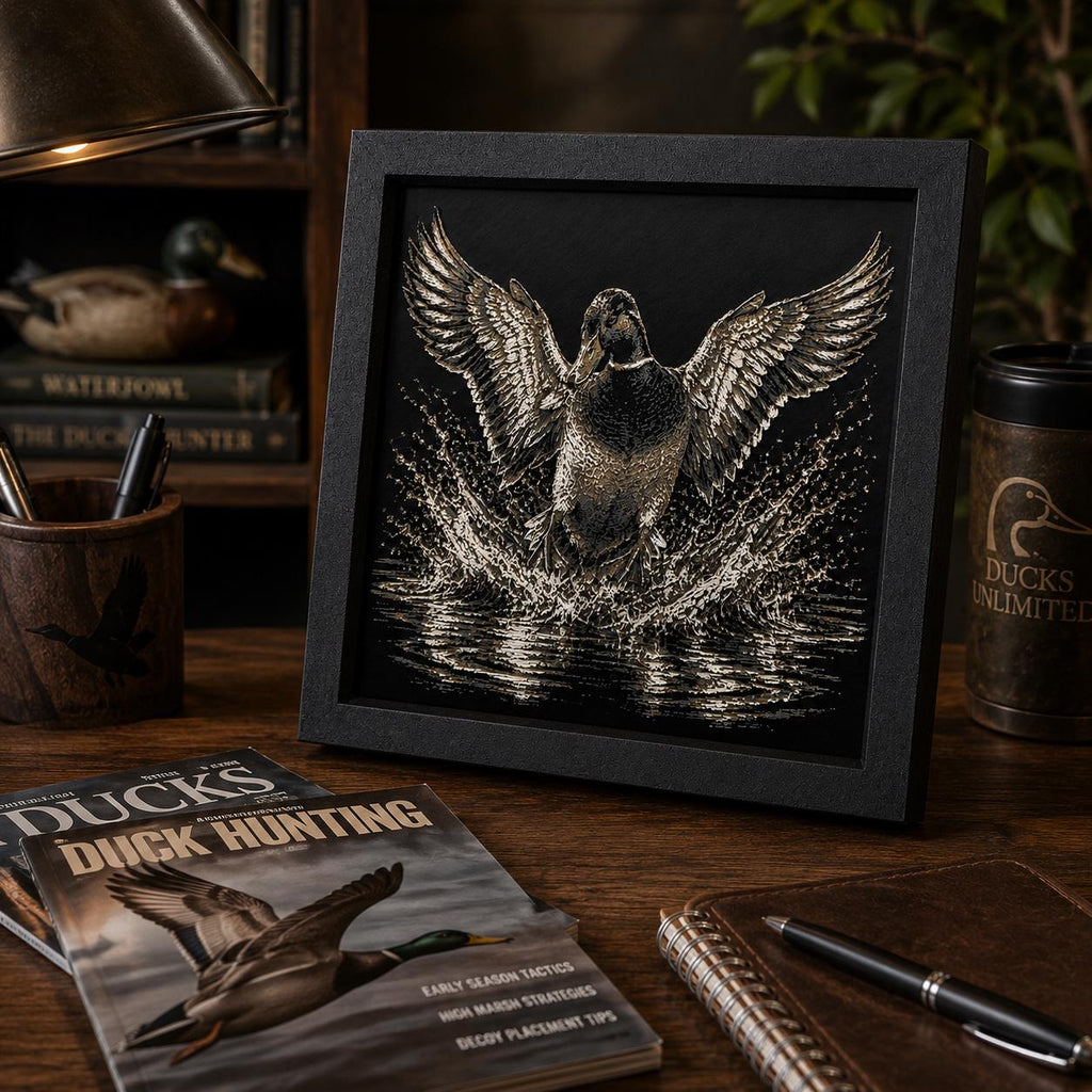 Hueforge Duck Landing Wall Art | Layered Color 3D Printed Waterfowl Decor (8x8 Frame)