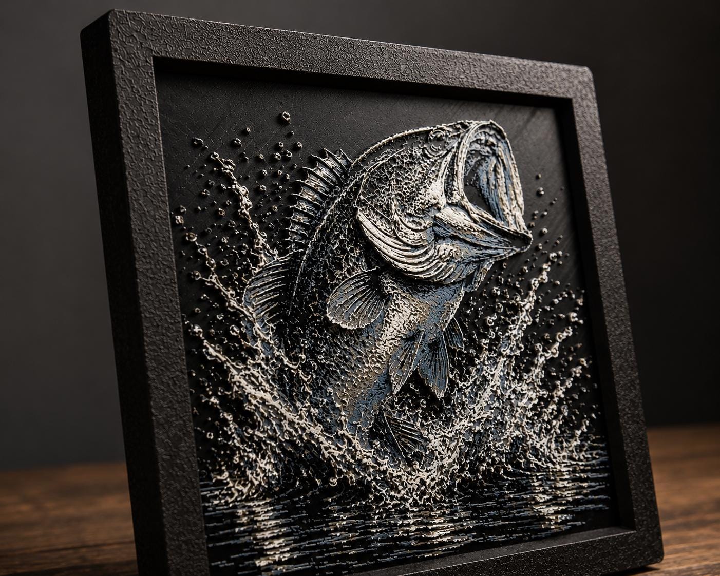 Bass Fishing Artwork | 3D Printed Largemouth Bass Wall Decor (8x8 Framed)