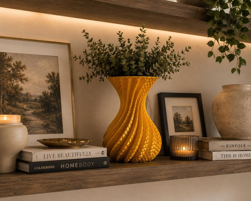 Gold Spiral Vase | Geometric Vase | Modern Home Decor | 3D Printed Centerpiece
