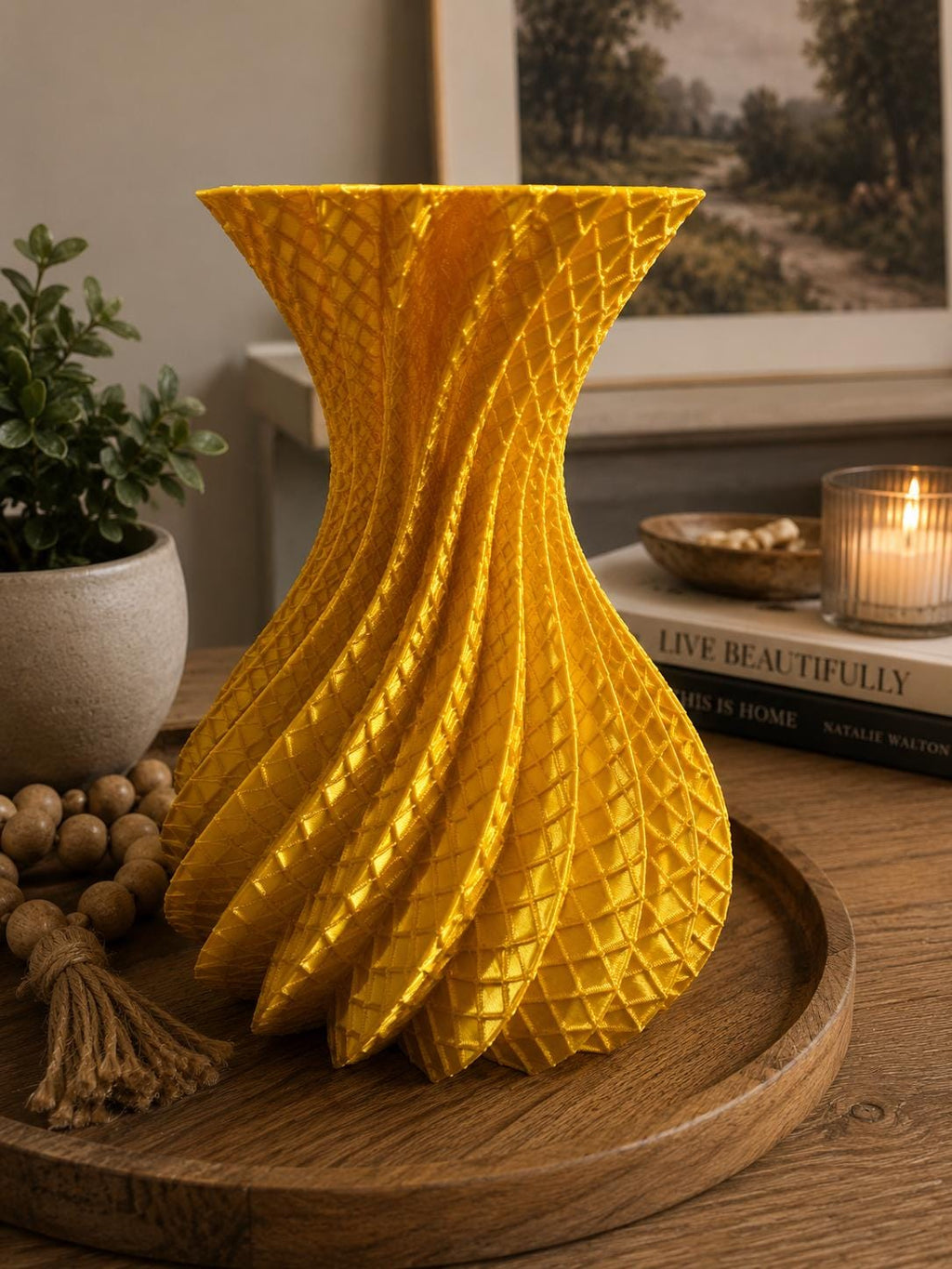 Gold Spiral Vase | Geometric Vase | Modern Home Decor | 3D Printed Centerpiece