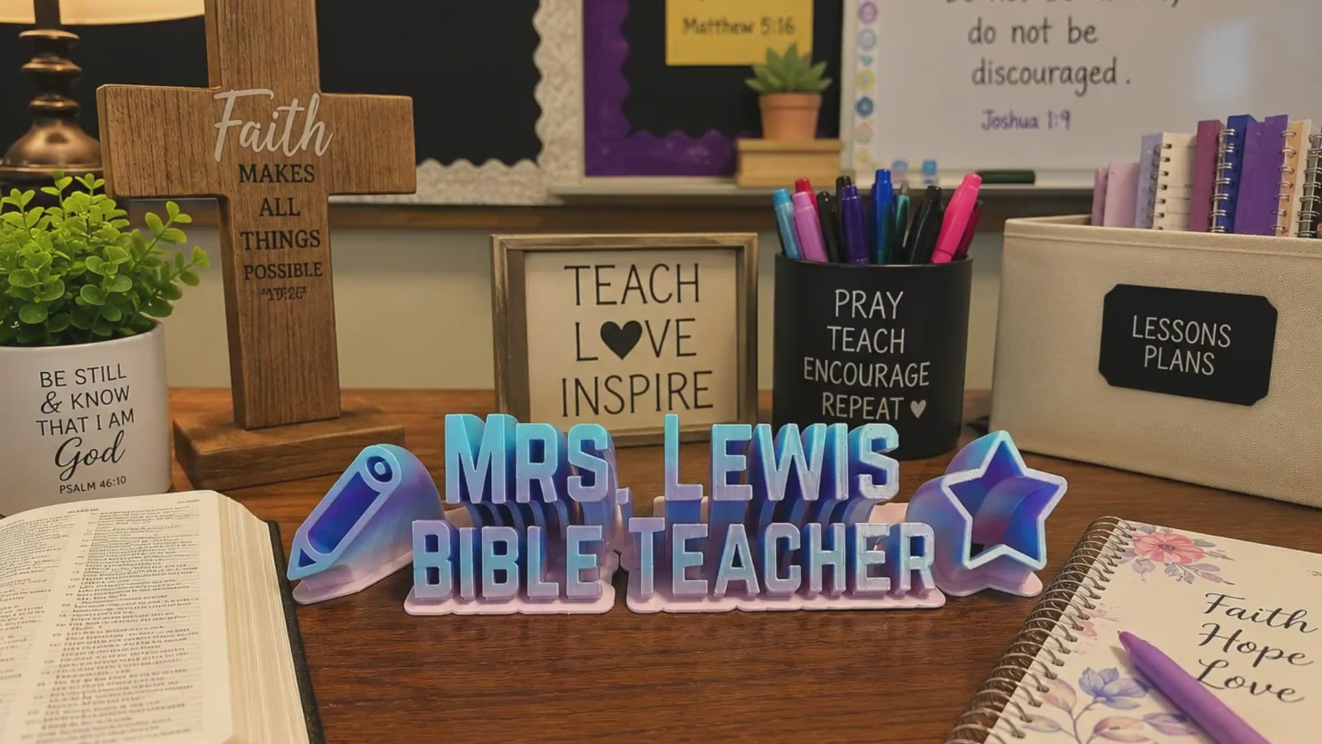 Personalized Bible Teacher Name Plate | Custom 3D Printed Sign (Teacher Gift)