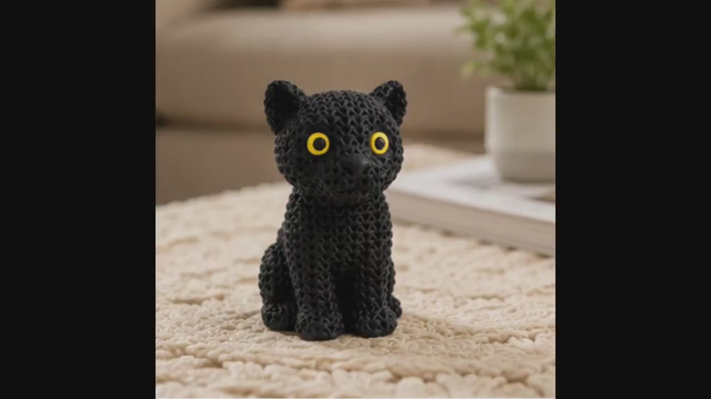Knitted Black Panther Figurine | 3D Printed Panther Decor