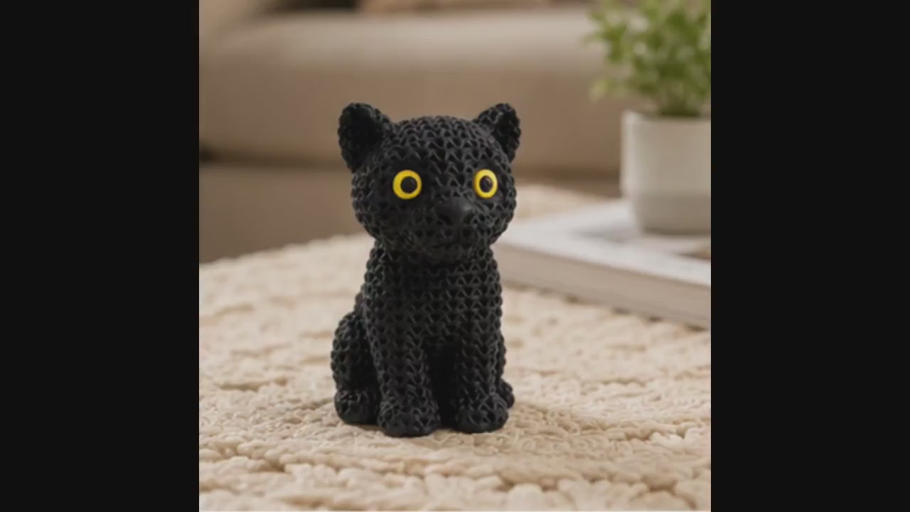 Knitted Black Panther Figurine | 3D Printed Panther Decor