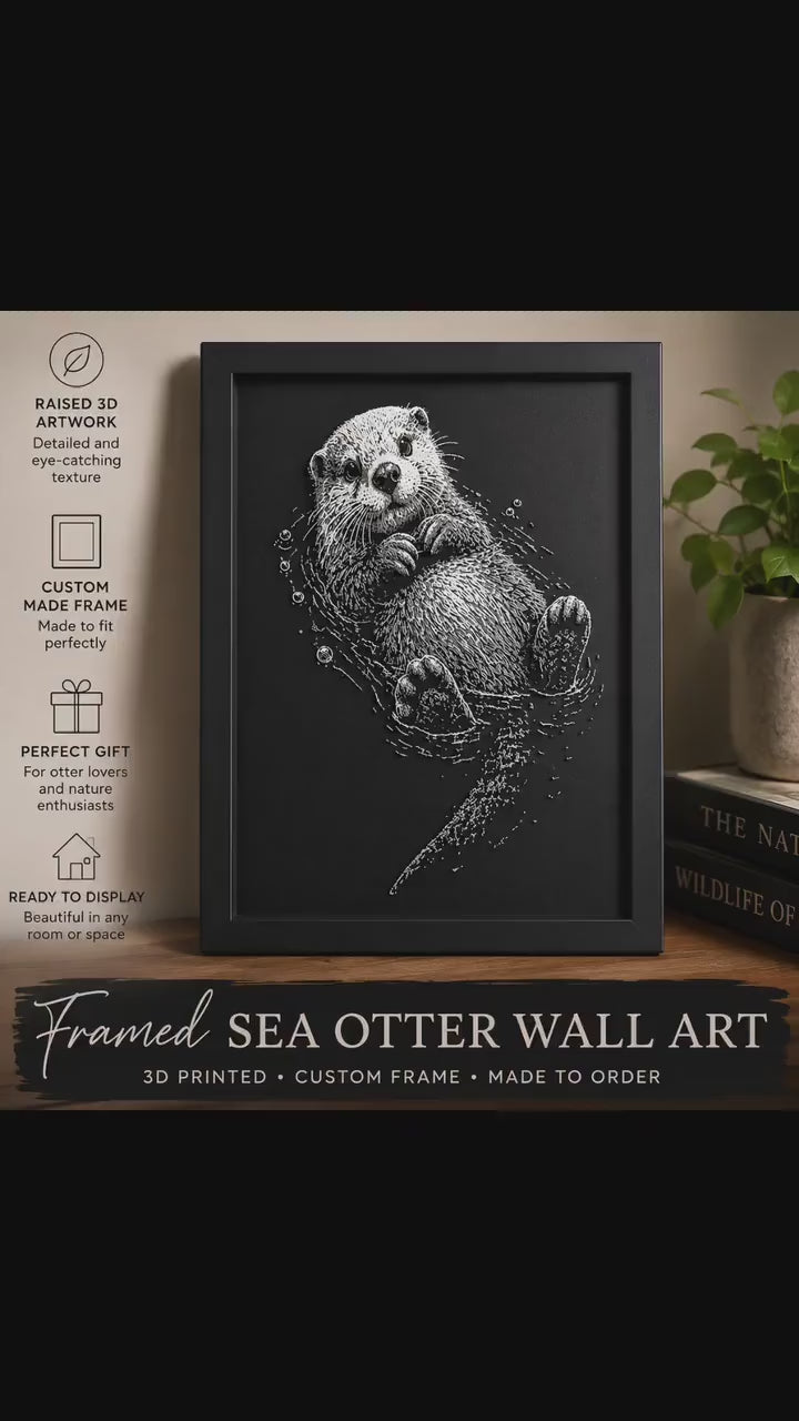 3D Printed Raised Sea Otter Wall Art | Custom Frame, Wildlife Decor