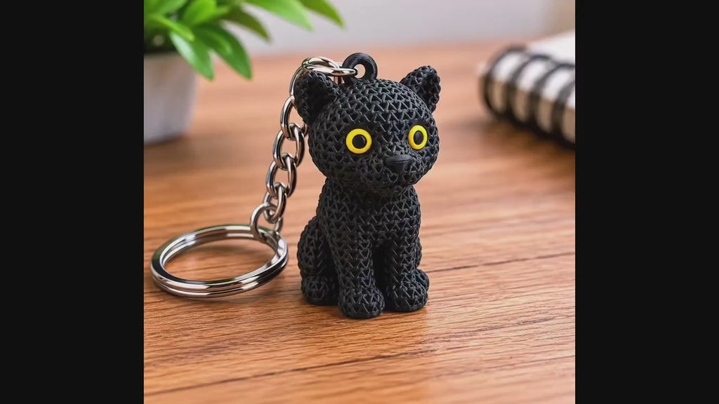 Knitted Black Panther Keychain | 3D Printed Panther Decor