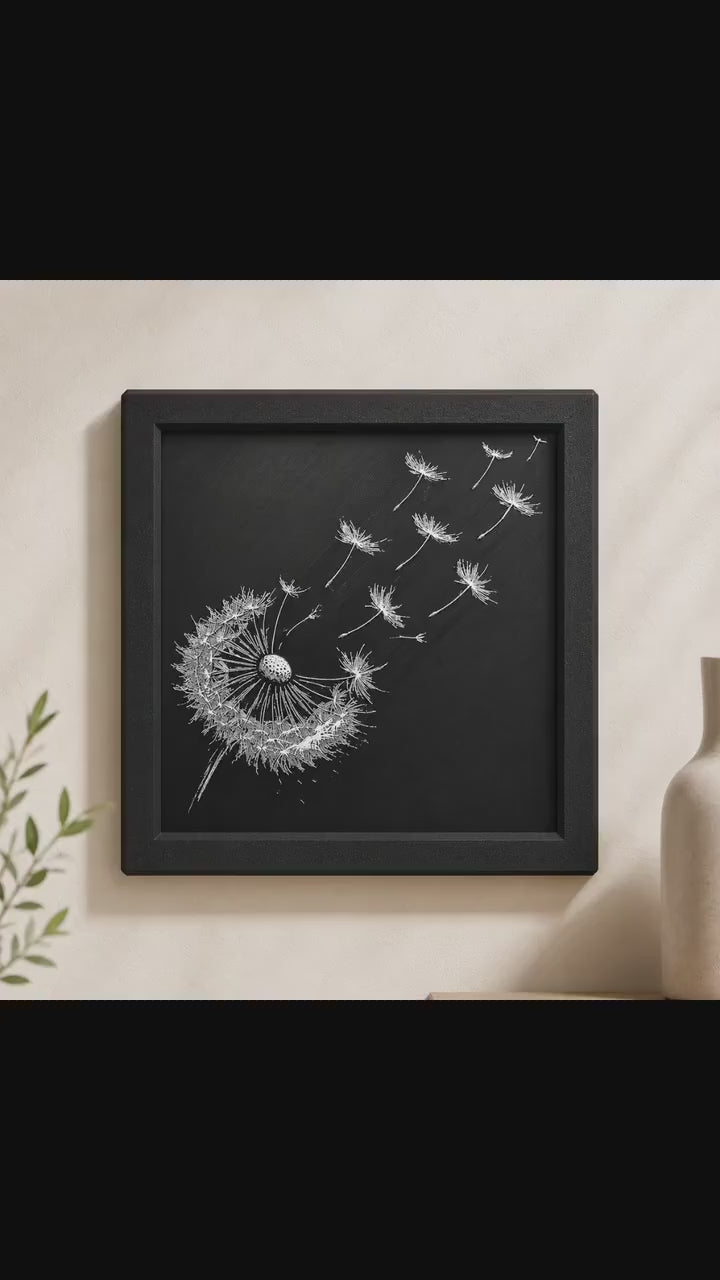 Dandelion Wishes 3D Raised Artwork | Black White Botanical Framed Decor