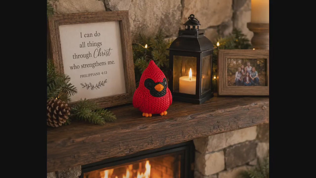 Knitted Cardinal Figurine | Cardinal Bird Decor | Rustic Farmhouse Shelf Accent