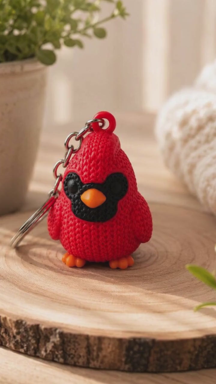 Knitted Cardinal Keychain | Red Bird Key Ring | Backpack Charm | Memorial Gift