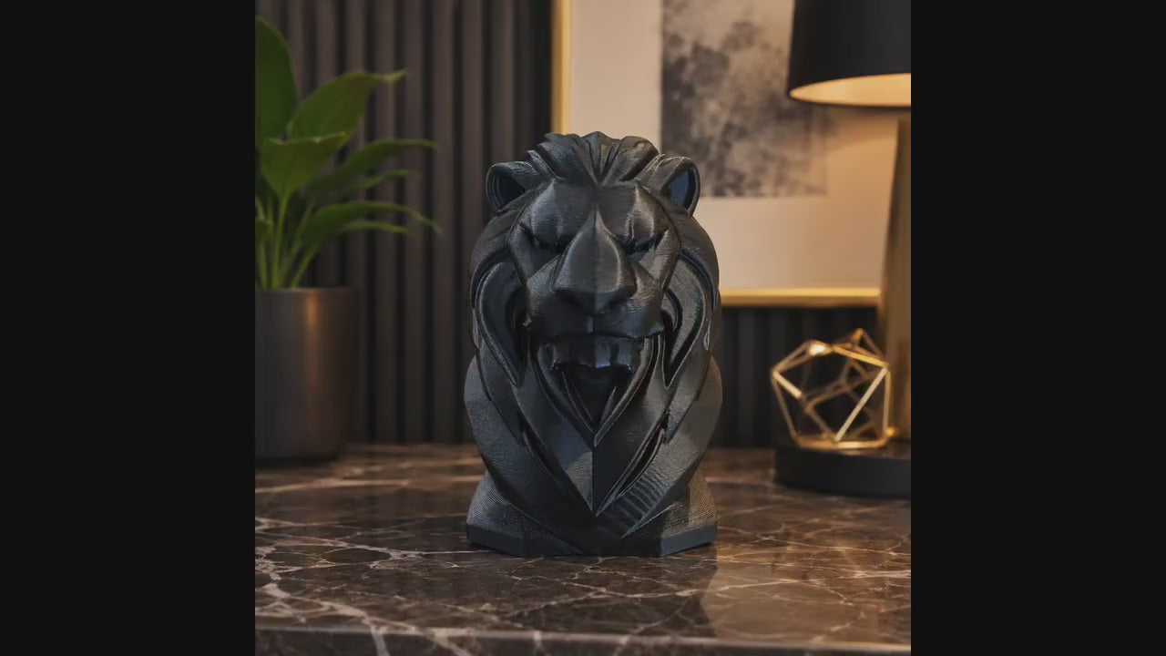 Modern Lion Bust Sculpture | 3D Printed Lion Decor | Office Shelf Art