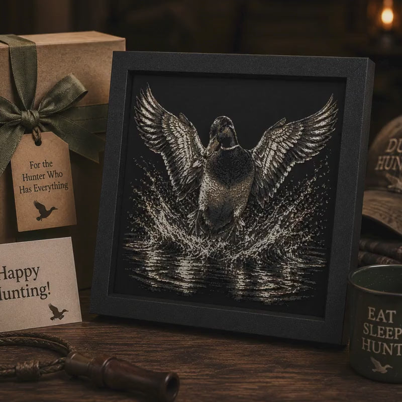 Hueforge Duck Landing Wall Art | Layered Color 3D Printed Waterfowl Decor (8x8 Frame)