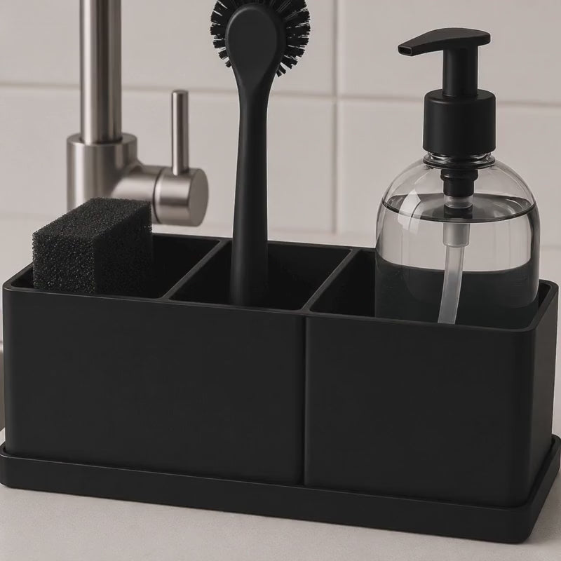 Minimalist 3-Compartment Kitchen Sink Caddy | 3D Printed Organizer