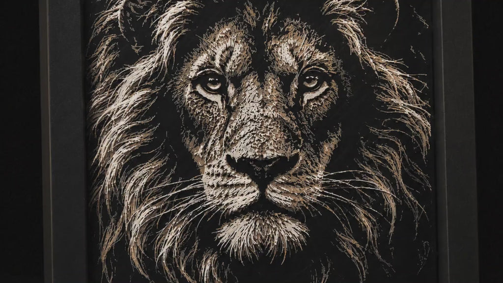 3D HueForge Lion Print | Majestic Wildlife Wall Art, Framed Black & White Portrait