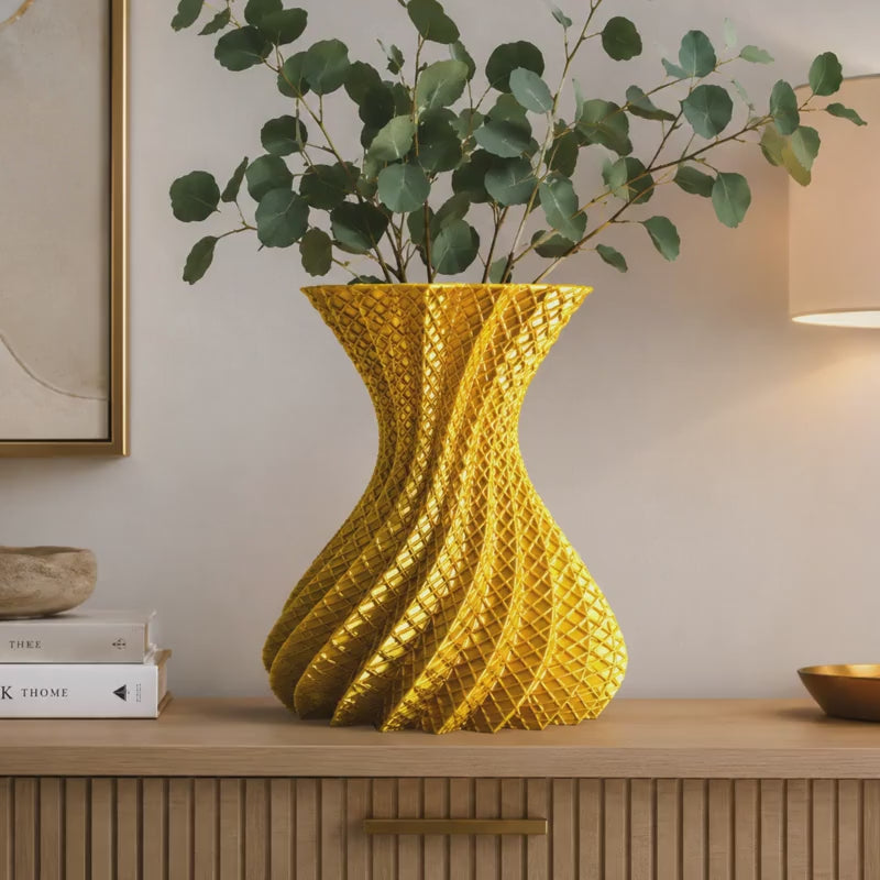 Gold Spiral Vase | Geometric Vase | Modern Home Decor | 3D Printed Centerpiece