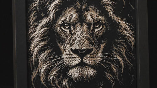 3D HueForge Lion Print | Majestic Wildlife Wall Art, Framed Black & White Portrait