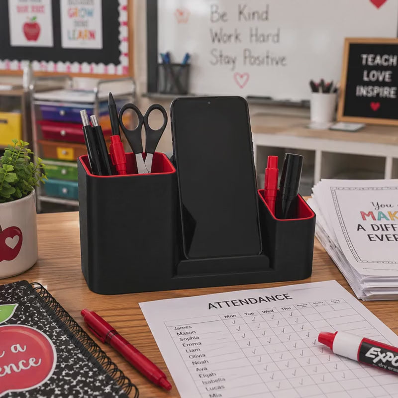 3D Printed Teacher Desk Organizer | Phone Stand, Pen Holder, Classroom Accessory
