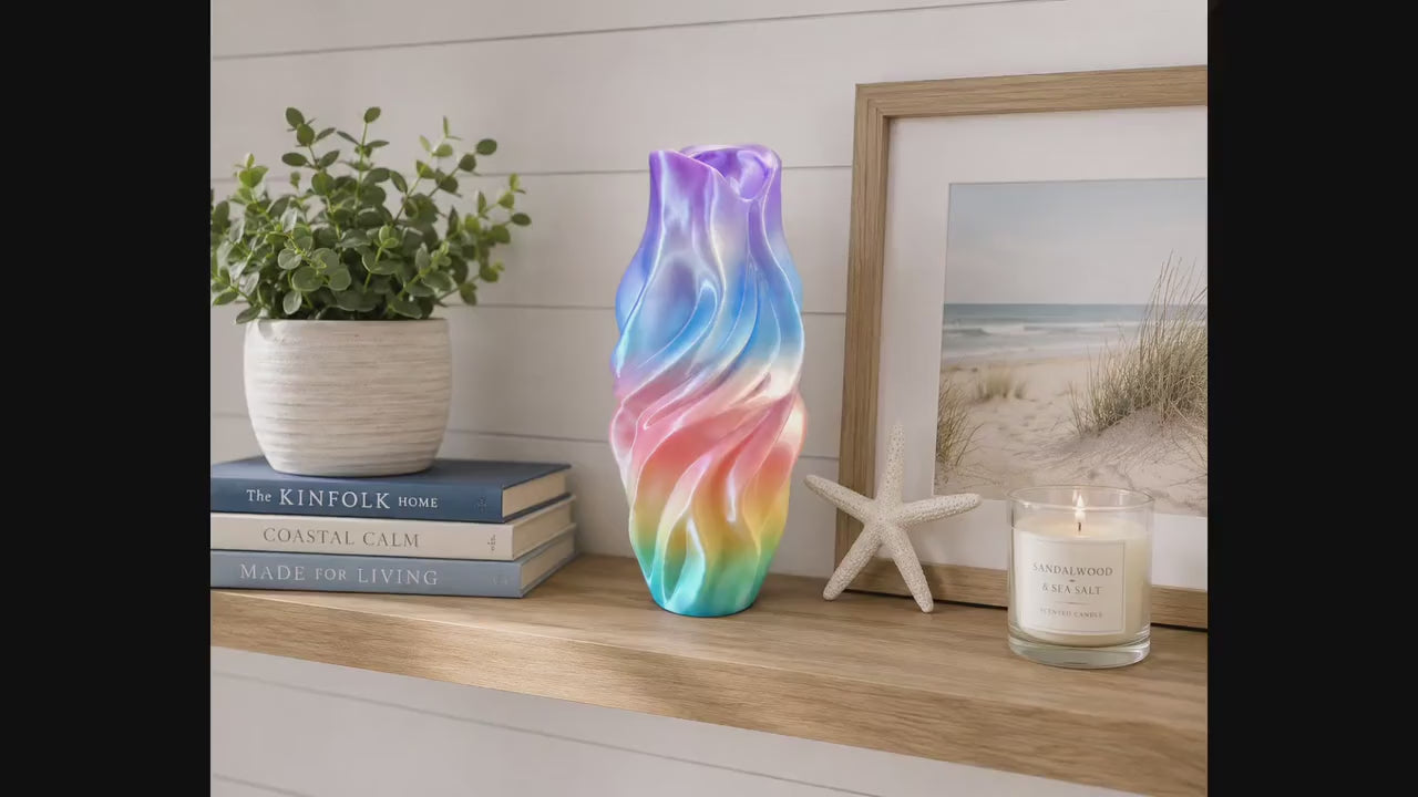 Iridescent Twisted Vase | Modern 3D Printed Decorative Vase | Pearl Rainbow Home Decor