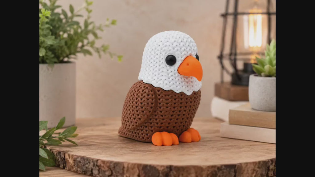 Knitted Eagle Figurine | 3D Printed Bald Eagle Decor Gift